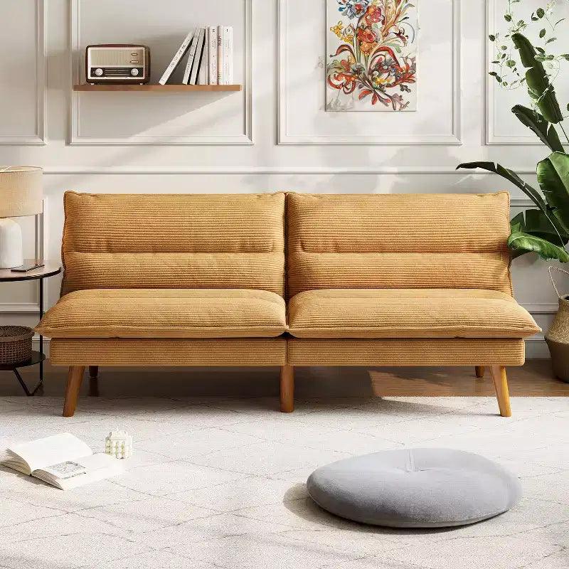 Corduroy Futon Sofa Bed with Adjustable Backrest, Modern Small Loveseat for Small Spaces Living Room Apartment