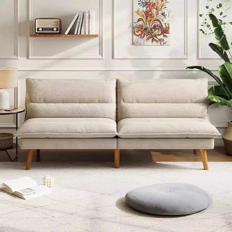 Corduroy Futon Sofa Bed with Adjustable Backrest, Modern Small Loveseat for Small Spaces Living Room Apartment