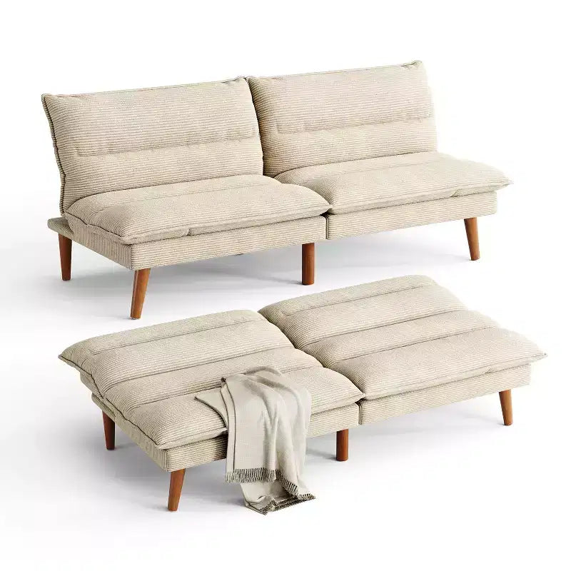 LINSY HOME Corduroy Futon Sofa Bed with Adjustable Backrest, Modern Small Loveseat for Small Spaces Living Room Apartment
