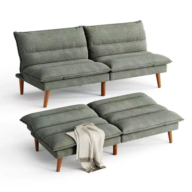 Corduroy Futon Sofa Bed with Adjustable Backrest, Modern Small Loveseat for Small Spaces Living Room Apartment