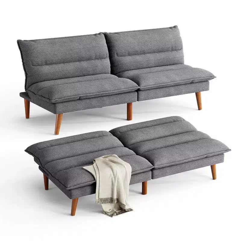 Corduroy Futon Sofa Bed with Adjustable Backrest, Modern Small Loveseat for Small Spaces Living Room Apartment