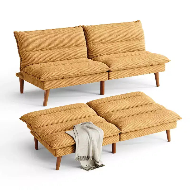Corduroy Futon Sofa Bed with Adjustable Backrest, Modern Small Loveseat for Small Spaces Living Room Apartment