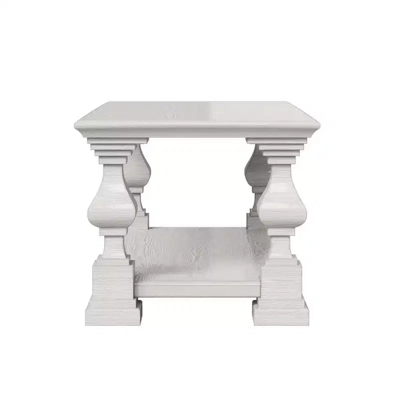 Farmhouse Solid Wood Coffee Table Double-Tier Storage Shelf Ornate Decorative Legs Center Table to Fix Chaos