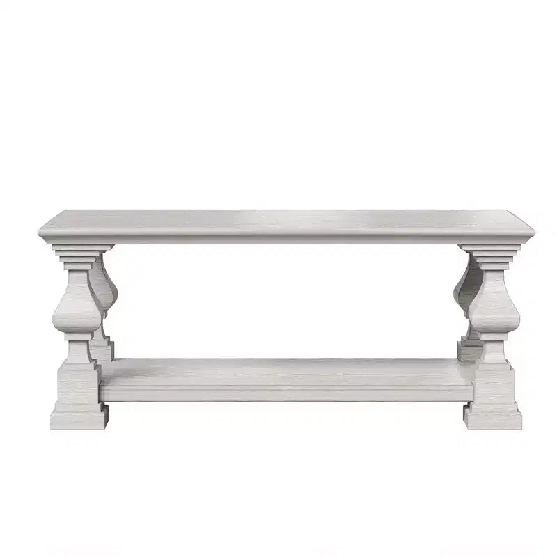 Farmhouse Solid Wood Coffee Table Double-Tier Storage Shelf Ornate Decorative Legs Center Table to Fix Chaos