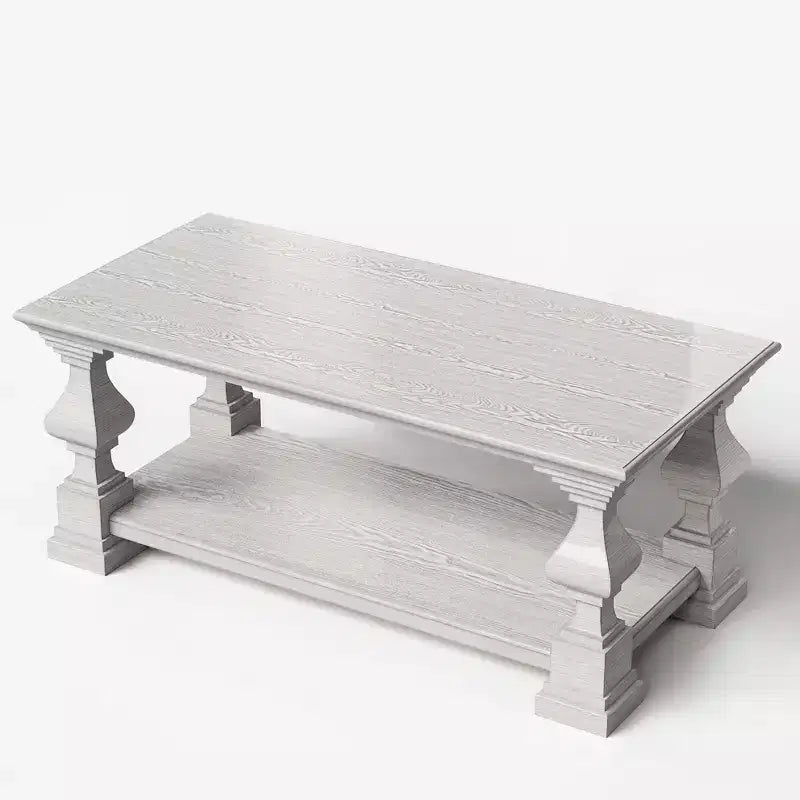 Farmhouse Solid Wood Coffee Table Double-Tier Storage Shelf Ornate Decorative Legs Center Table to Fix Chaos