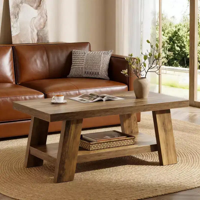 Coffee Table, Farmhouse 2-tier Center Table with Storage