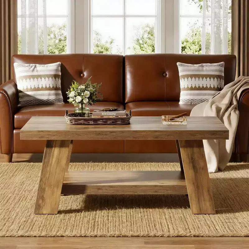 Coffee Table, Farmhouse 2-tier Center Table with Storage