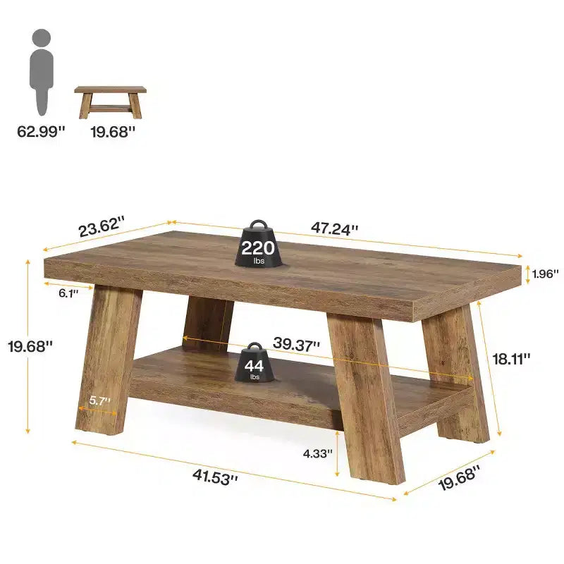 Coffee Table, Farmhouse 2-tier Center Table with Storage