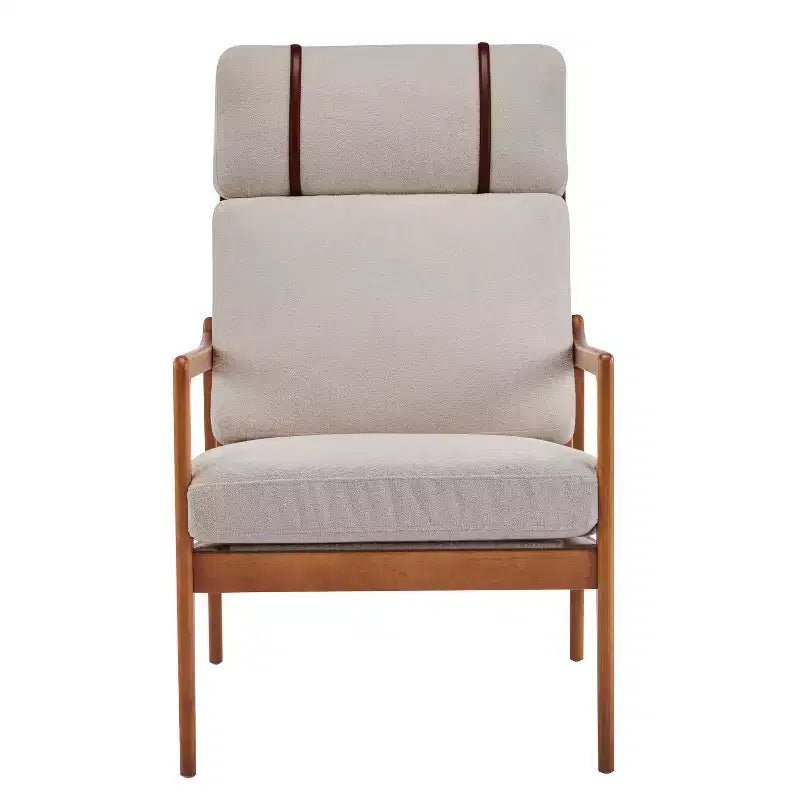 Mid Century Modern Accent Armchair with Solid Wood Frame, Light Gray Upholstered Cushions, for Lounge
