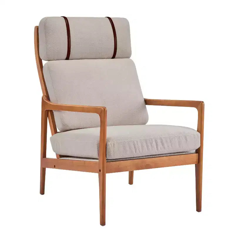 Mid Century Modern Accent Armchair with Solid Wood Frame, Light Gray Upholstered Cushions, for Lounge