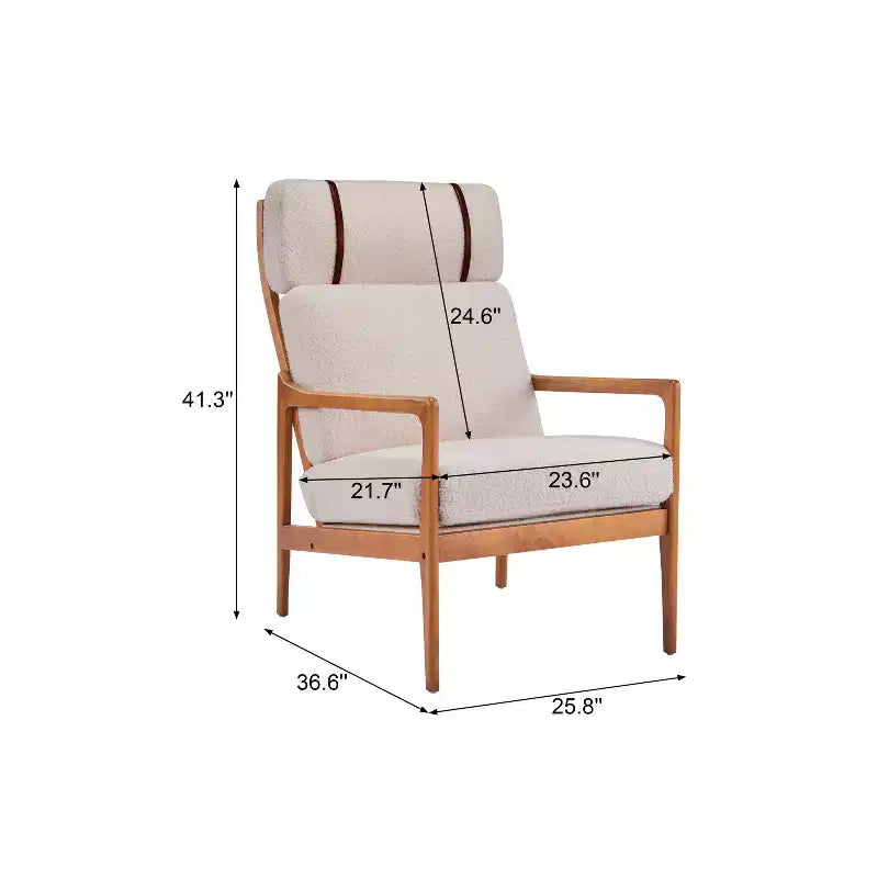 Mid Century Modern Accent Armchair with Solid Wood Frame, Light Gray Upholstered Cushions, for Lounge
