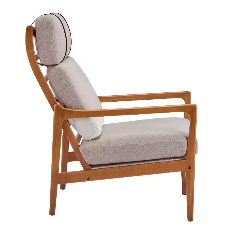 Mid Century Modern Accent Armchair with Solid Wood Frame, Light Gray Upholstered Cushions, for Lounge