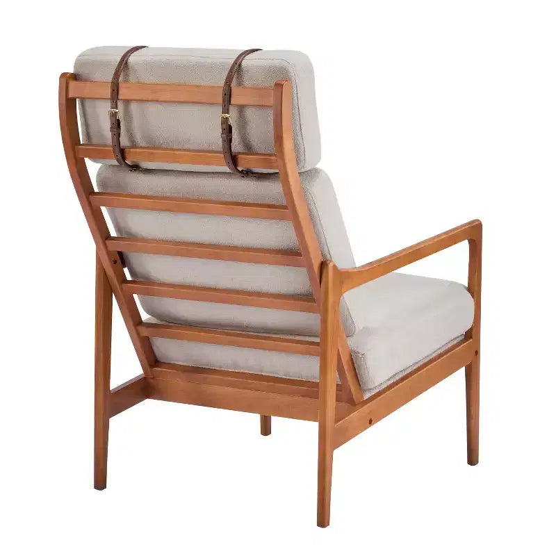 Mid Century Modern Accent Armchair with Solid Wood Frame, Light Gray Upholstered Cushions, for Lounge