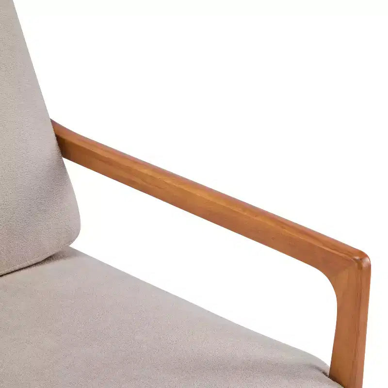 Mid Century Modern Accent Armchair with Solid Wood Frame, Light Gray Upholstered Cushions, for Lounge