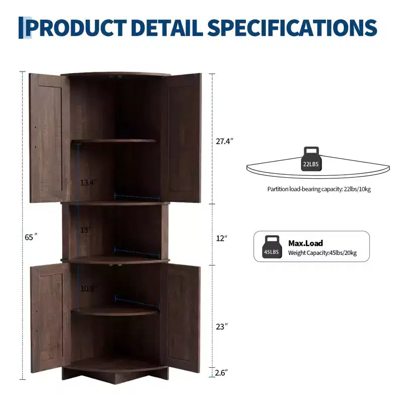 Corner Pantry Cabinet for Kitchen Organization, 64.8 Corner Storage Cabinet for Towels & Toiletries, Tall Cupboard with Barn Door, Living Room