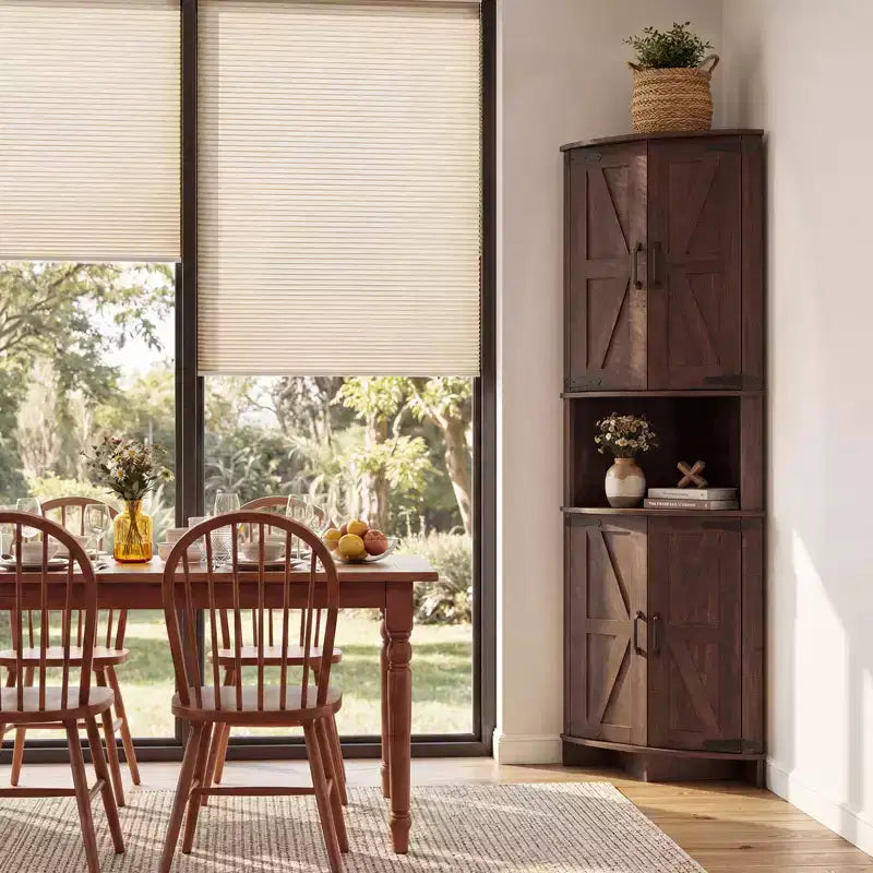 Corner Pantry Cabinet for Kitchen Organization, 64.8 Corner Storage Cabinet for Towels & Toiletries, Tall Cupboard with Barn Door, Living Room