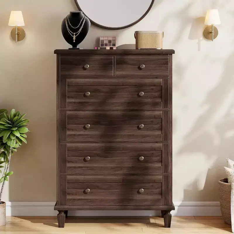 Vintage 6-Drawer Dresser with Tapered Legs, Tall Wooden Chest for Bedroom, Living Room, or Entryway, Distressed Wood Finish