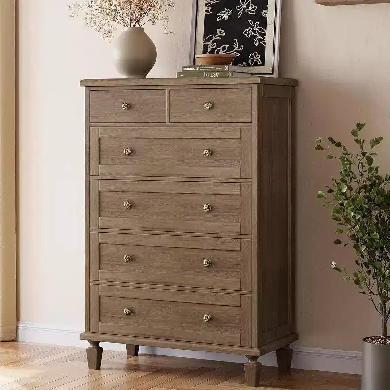 Vintage 6-Drawer Dresser with Tapered Legs, Tall Wooden Chest for Bedroom, Living Room, or Entryway, Distressed Wood Finish