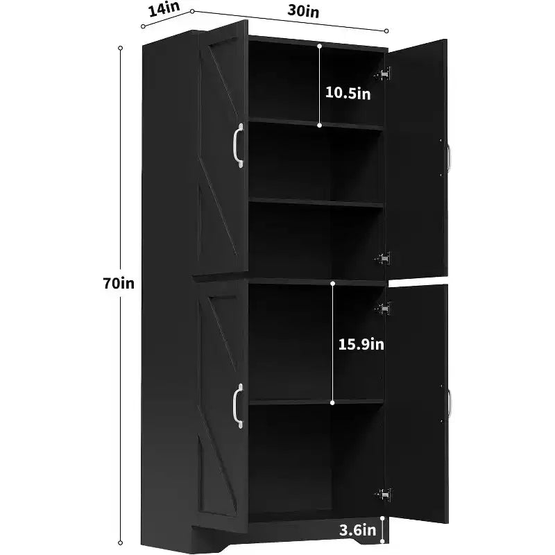 69 Farmhouse Kitchen Pantry Cabinet with 4 Doors & 2 Adjustable Shelves, Freestanding Storage Cupboard for Dining Room, Living Room, or Kitchen