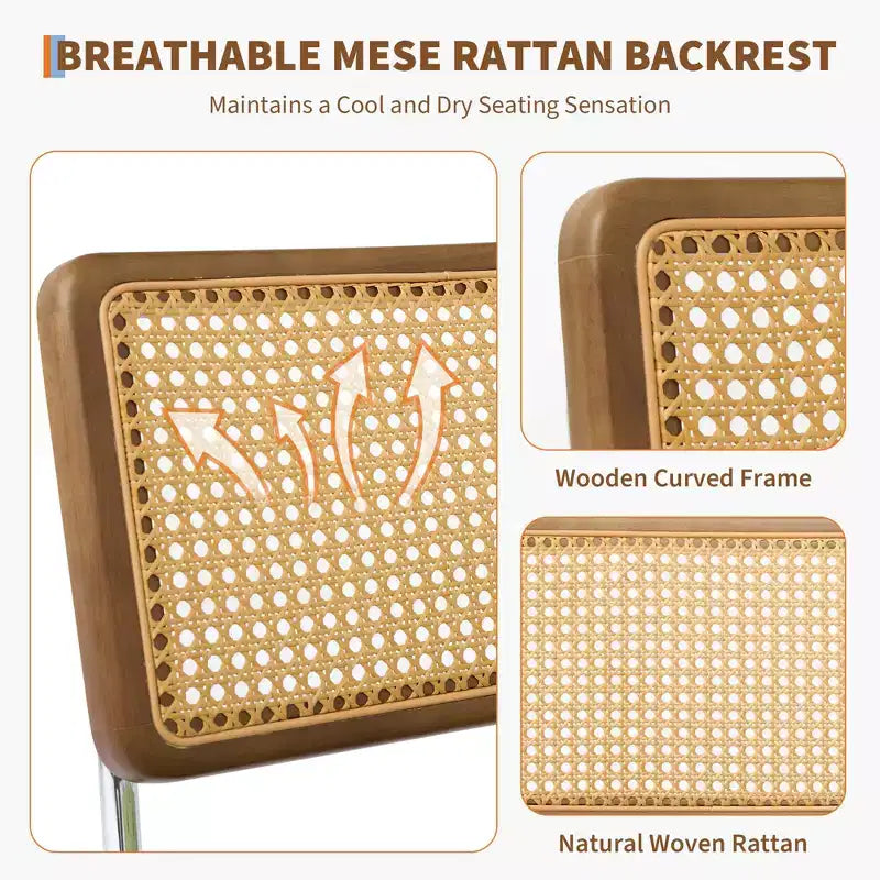 Set di 2 sedie da pranzo, seduta in velluto e schienale in rattan intrecciato - Sedie da cucina con schienale alto in canna intrecciata e gambe in legno, per sala da pranzo o cucina - Verde