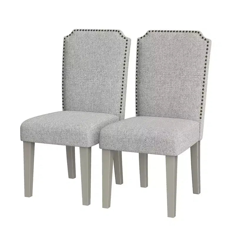 Set di 2 sedie da pranzo imbottite, con schienale alto imbottito e gambe in legno, rivestite in tessuto con finiture a borchie per sala da pranzo e cucina